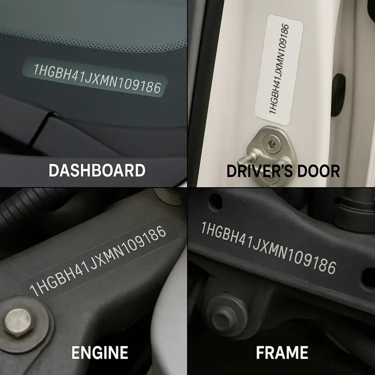 Locations where VIN appears on a car