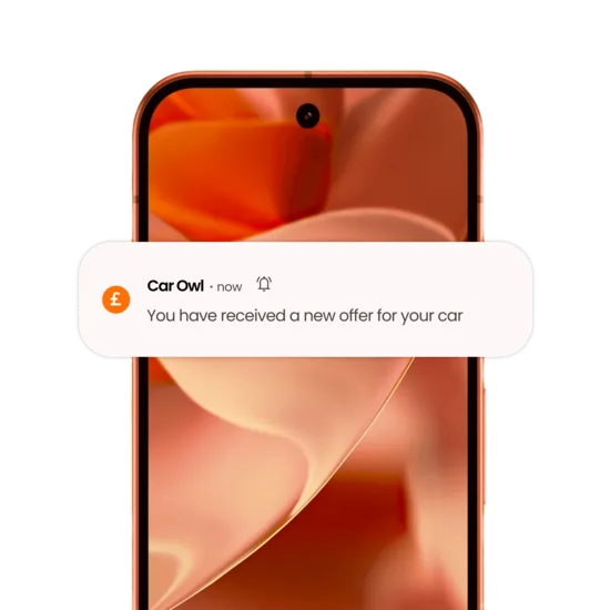 A smartphone screen displaying a notification from the CarOwl app stating 'You have received a new offer for your car.'