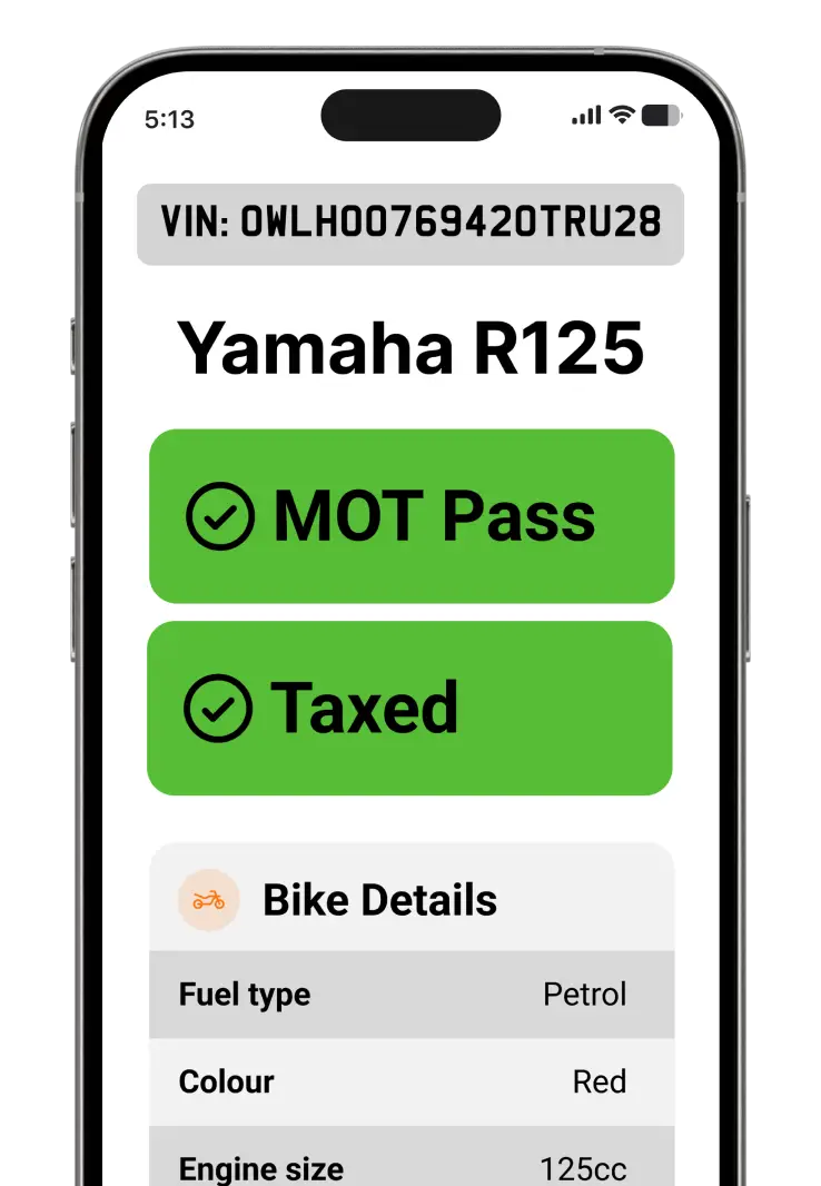 Smartphone screen showing a Yamaha VIN decoder result for a Yamaha R1 motorcycle.